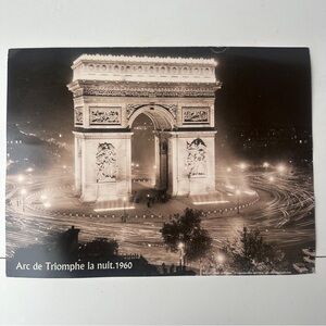 Vintage 1960 Arc de Triomphe Paris Night Photo Print - B&W Long Exposure 1960s